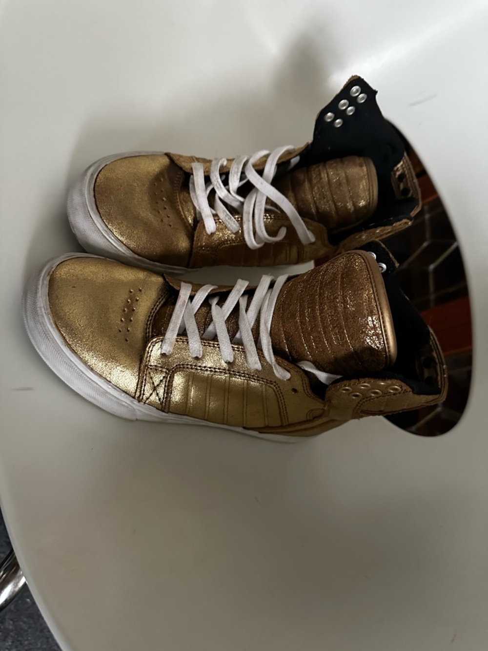 Metallic Gold High-Top Supra Sneakers